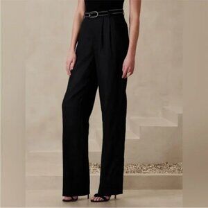 Banana Republic Palma Straight Leg Black Linen Pants
